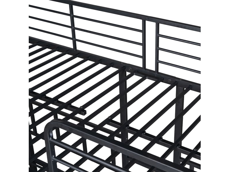  Lit superposé enfant triple 90x200 cm – noir – 3 couchages, échelle centrale, barrières et tablette  - Conforama E
