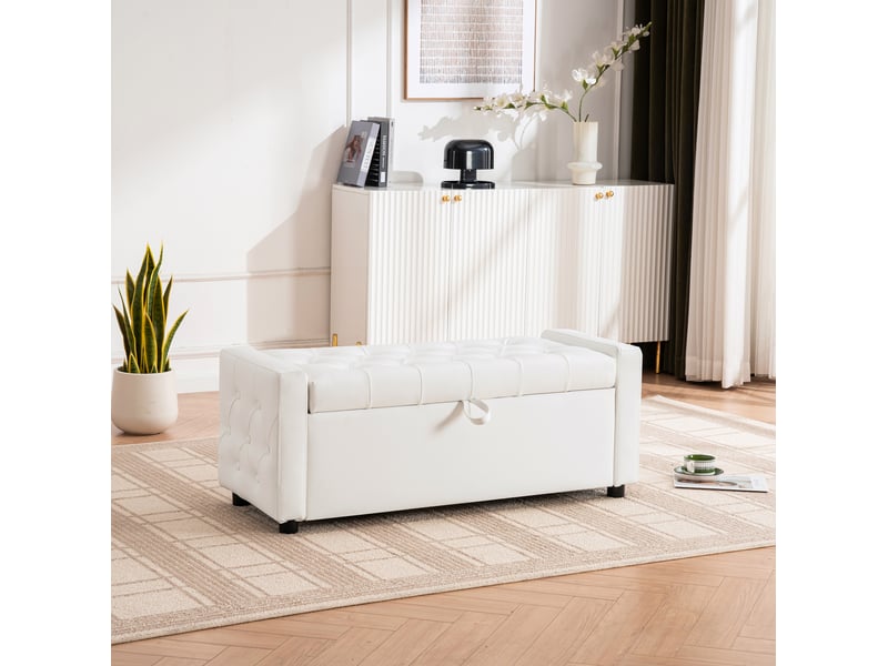  Banc coffre, banc de lit 122x45x47 cm, simili cuir, assise confortable, design simple, pour chambre et salon, blanc  - Conforama B
