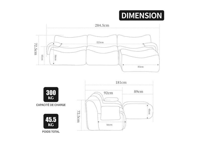  Canapé modulable en chenille compressé 3 places - sans montage, confort moelleux  - Conforama C