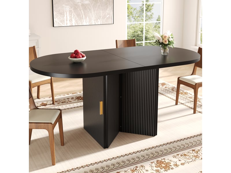 Table à manger extensible 120 à 160 cm, table de cuisine avec rangement et étagère réglable, mdf, noir Fay Lum - Conforama B