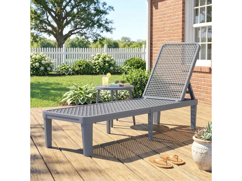  Chaise longue de jardin inclinable avec dossier réglable 4 positions et structure en pp 191 x 55 x 35,5 cm gris foncé  - Conforama C