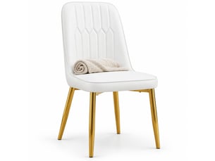 Chaise de salle à manger avec dossier ergonomique et pieds antidérapants - assise rembourrée, pu blanc et or