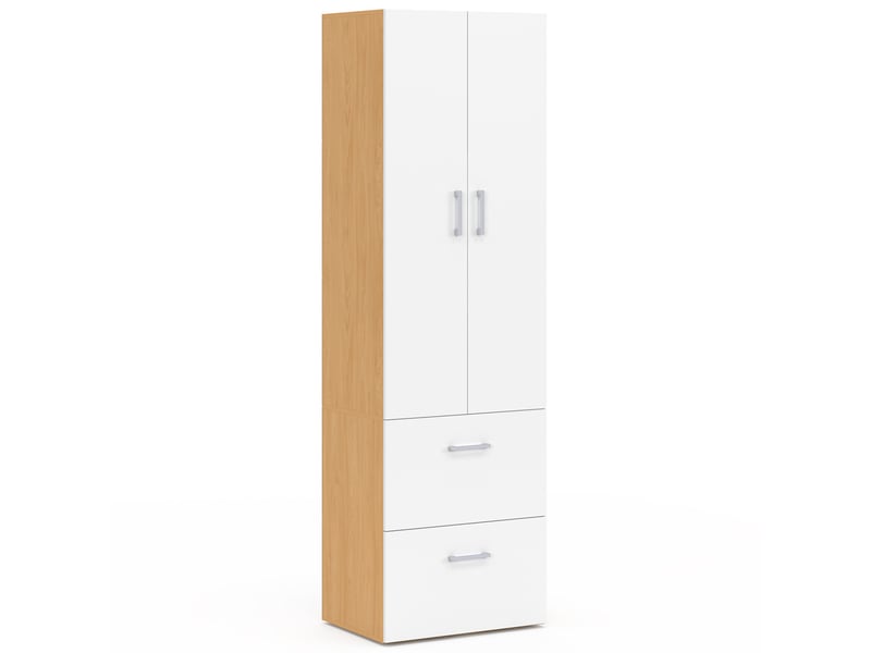 Armoire 2 portes juliana blanc et bois penderie 50 cm avec 2 tiroirs  - Conforama A