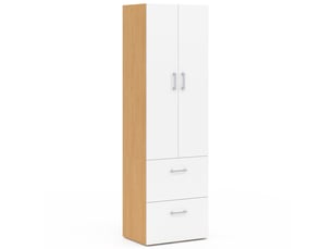 Armoire 2 portes juliana blanc et bois penderie 50 cm avec 2 tiroirs