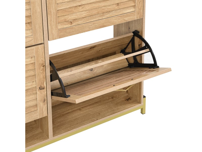 Meuble à chaussures moderne, 4 portes à lattes, cadre métallique, étagère, 108,5×24×100 cm - Conforama D