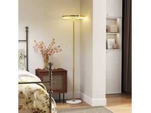 Lampadaire led 40x40x157,5 cm doré en métal et acrylique, variateur 3 niveaux avec interrupteur au pied