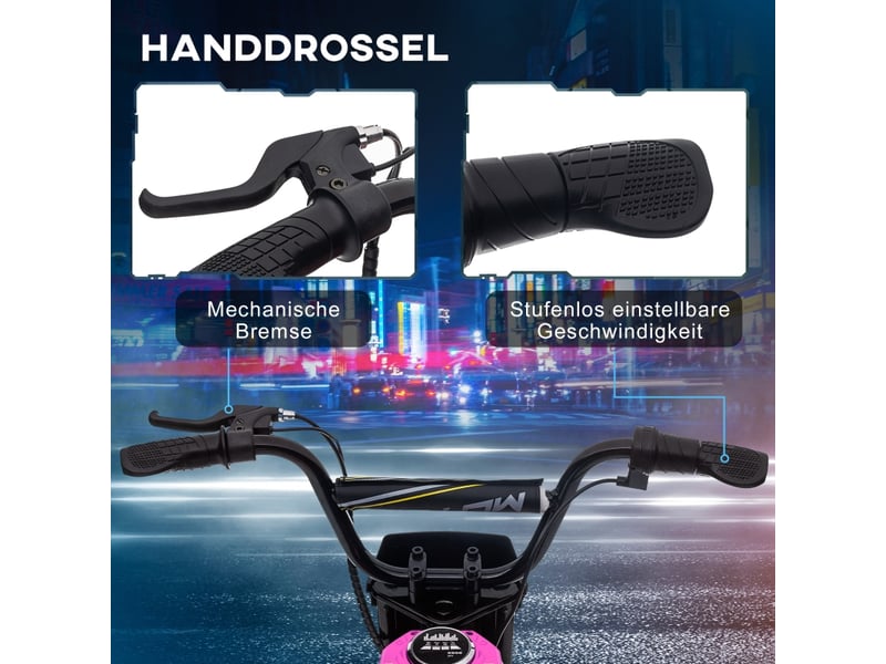  Moto électrique enfant 24v - accélérateur poignée, klaxon - 8-16 kmh - rose  - Conforama C