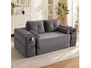 Canapé droit compressé convertible <strong>MODENVIE</strong> <strong></strong> 2 places Velours côtelé gris foncé