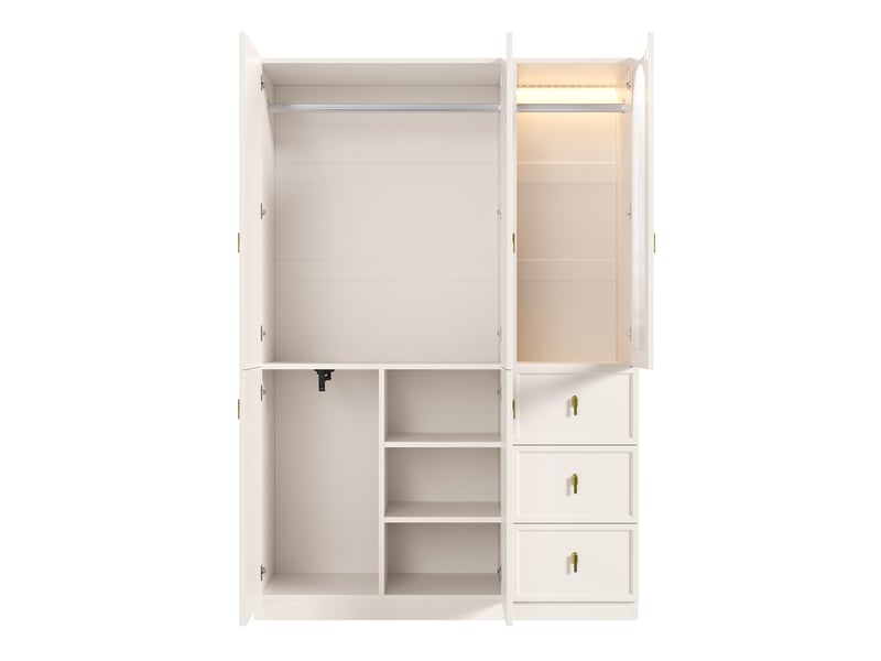  Armoire blanche 5 portes 135x48x200 cm avec led et 3 tiroirs  - Conforama A