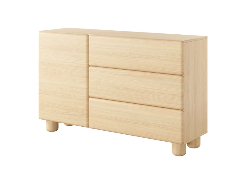  Buffet hanerito, commode 3 tiroirs, 130x38x80h cm chêne marron Hanerito - Conforama E