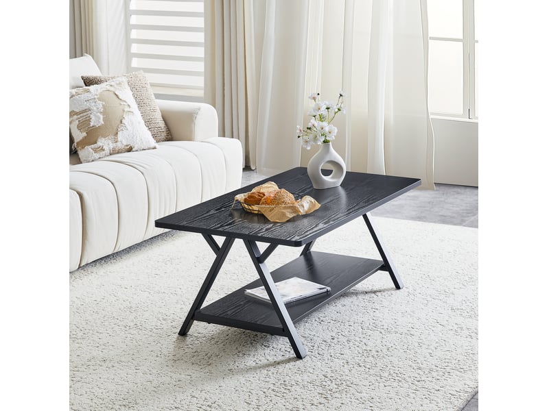  Table basse 110x57x44,5 cm, rangement double, style industriel, meuble d'appoint, espace salon, en mdf et métal, noir  - Conforama D