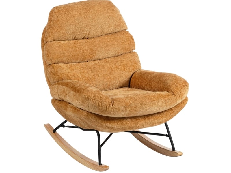  Fauteuil à bascule 80x103x91 cm jaune en polyester, assise rembourrée, structure acier et bois, détente  - Conforama A