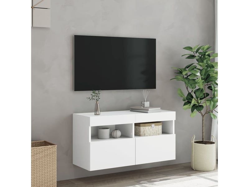  Meuble tv - banc tv - meuble de rangement mural avec lumières led blanc 80x30x40 cm  - Conforama E