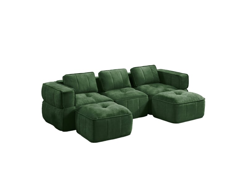 Canapé modulable d’angle en u 3 places en polyester vert, 271 x 162 x 67 cm, sans montage, mousse haute densité 32d, assise profonde, avec 2 poufs Luxe haut de gamme - Conforama A