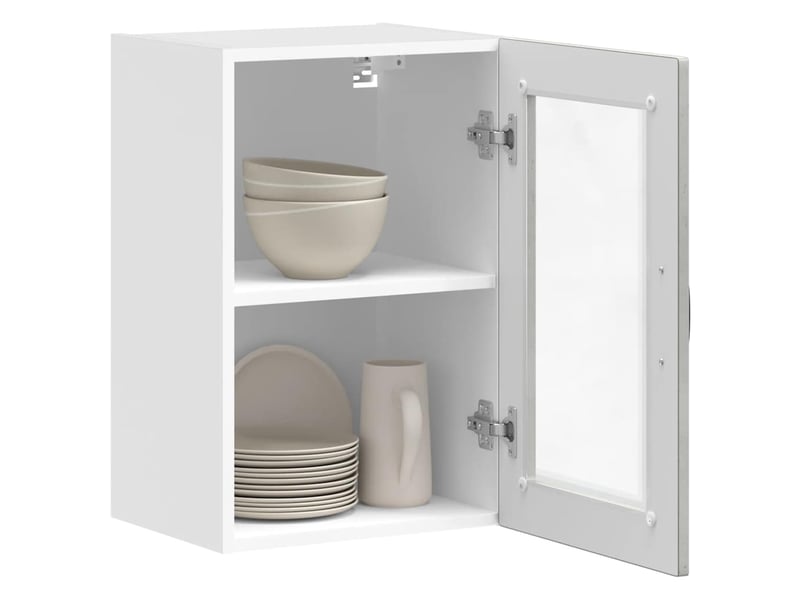  Meuble de rangement, armoire murale de cuisine avec porte en verre porto gris béton shl232  - Conforama E