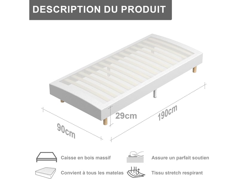  90x190x25 matelas ressorts ensachés et sommier ensemble, de forme et ressorts+sommier hauteur du cadre de lit 29 cm  - Conforama D