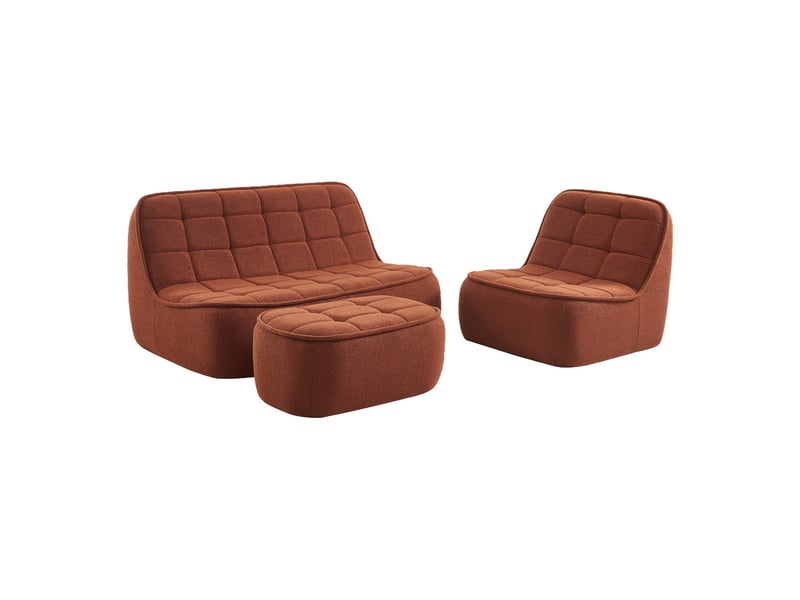 Canapé modulable bouclette texturée 3 places avec repose pied terracotta - boni  - Conforama A