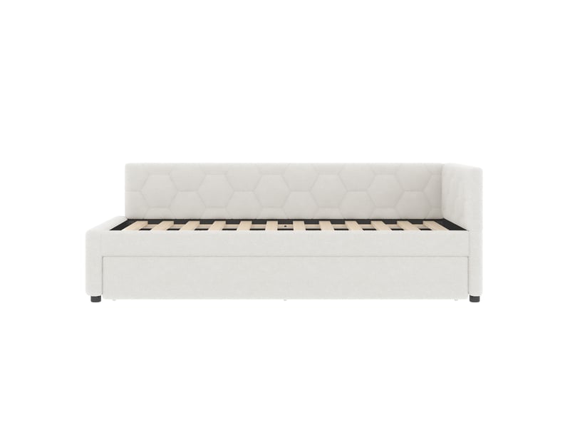 Lit banquette blanc 90x200 cm en bouclé avec lit gigogne, lampe, usb et type-c - Conforama A