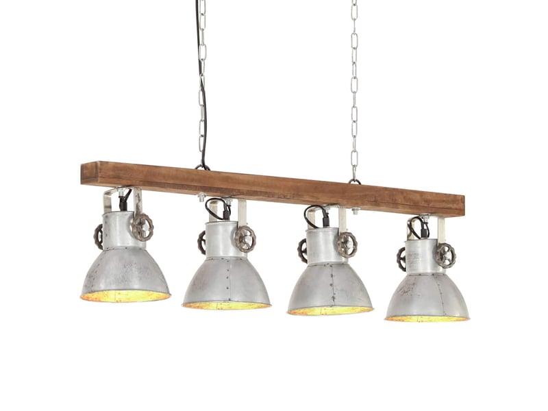  Plafonnier industriel, lampe plafond argenté e27 bois de manguier  - Conforama B