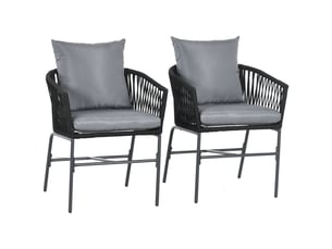 Lot de 2 fauteuils de jardin,57x60x71 cm,avec coussins,acier,noir