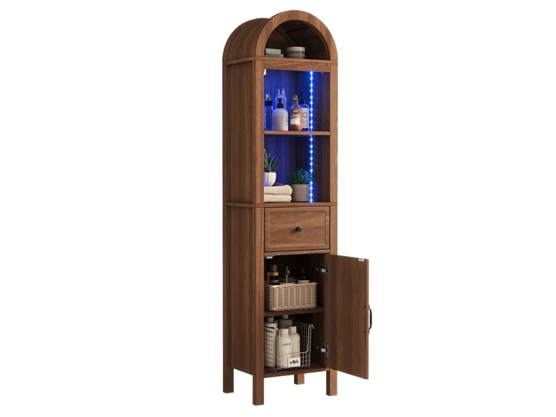 Colonne de salle de bain 40x30x163 cm noyer avec led rgb et tiroir - Conforama A