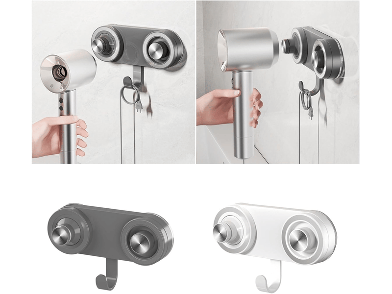  Support magnétique pour sèche-cheveux avec crochet et ventouse de fixation murale（gris）  - Conforama B