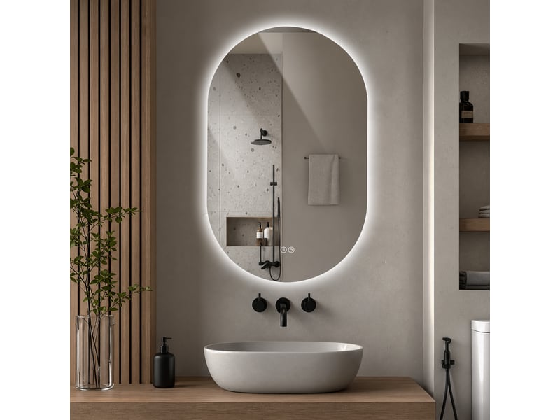  Miroir de salle de bain - 60x90 cm - miroir lumineux mural avec led antibuée, variateur d'intensité et verre de trempé - argenté  - Conforama D