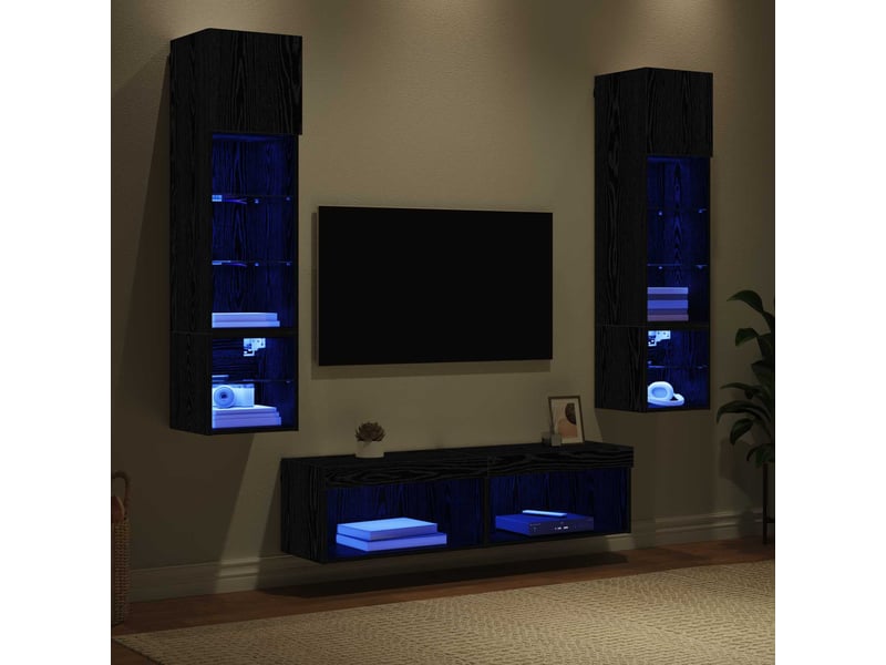  Unité murale de tv 6 pcs chêne noir bois d'ingénierie shl97631  - Conforama E