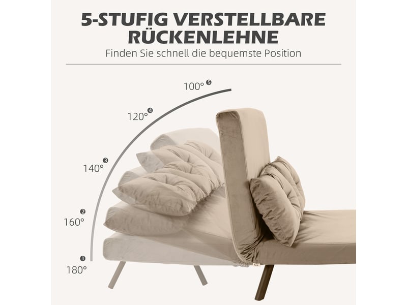  Canapé convertible, canapé-lit – 2 places, 102 x 73 x 81 cm, base antidérapante, dossier réglable, en velours, marron clair  - Conforama E