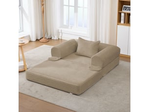 Fauteuil convertible, en velours côtelé, coloris marron, l120 x p85 x h65 cm, pour salon et chambre, gain de place