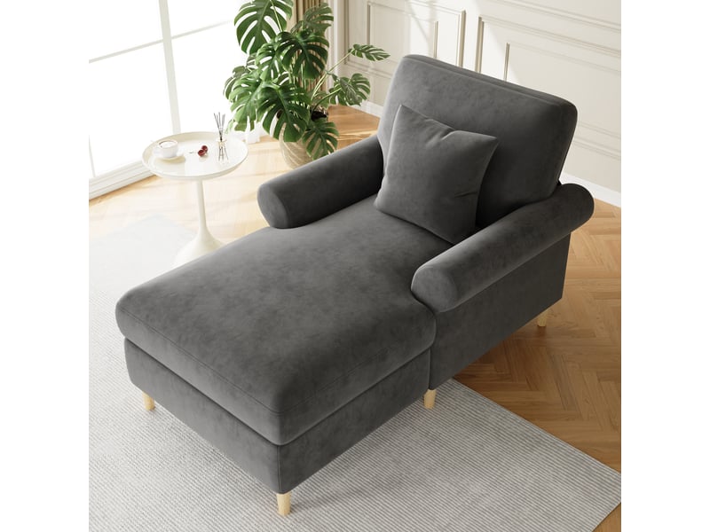 Fauteuil relax avec fonction allongée, coussin lombaire et dossier ergonomique en velours gris 133 × 87 × 90 cm - Conforama C