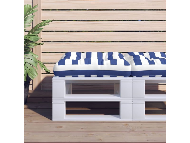  Coussin de palette, coussin de chaise, coussin de canapé rayures bleues et blanches 50x50x12 cm tissu cf55421  - Conforama B