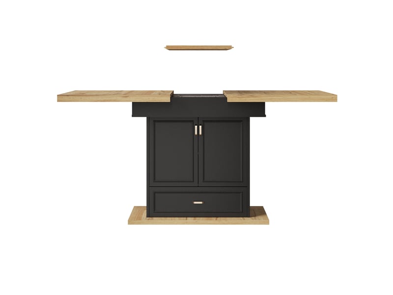  Table à manger extensible,110x80x75 cm,avec rangement,mdf,coloris bois naturel et noir  - Conforama D
