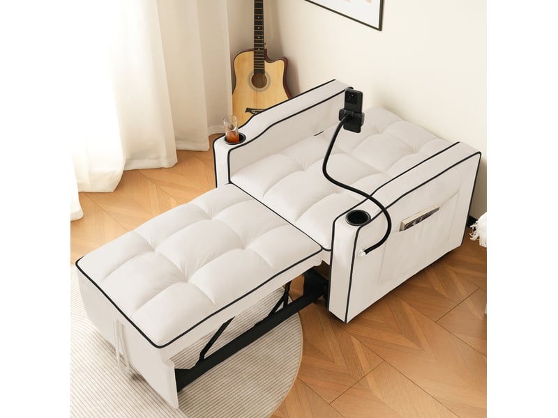  Fauteuil convertible tcqpz 3 en 1 extensible 83 x 167 x 76 cm dossier réglable velours beige  - Conforama D