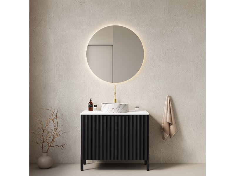 Meuble sous vasque avec portes à fermeture douce - lpospi - céramique, pierre frittée noir et blanc - Conforama B