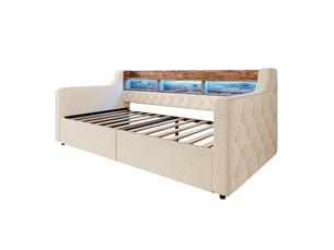 Lit avec rangement 90x190 cm IKSETERA TRADING LTD coloris beige
