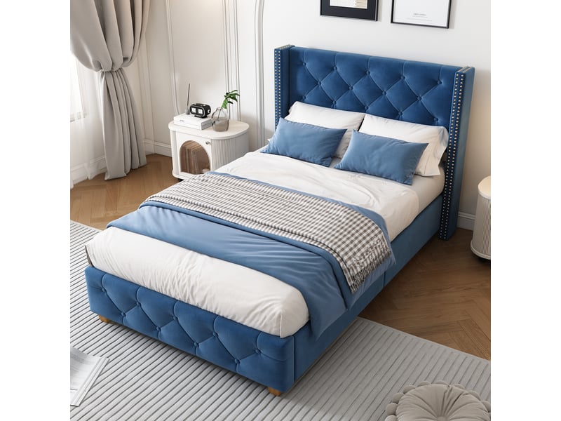 Lit simple capitonné - 90x200 cm - velours - gris - Conforama B