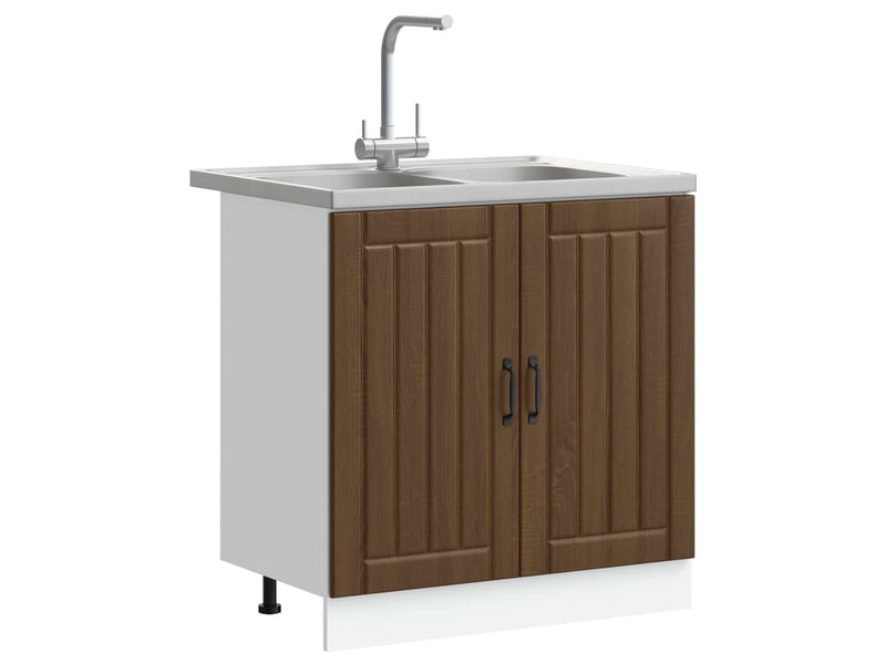  Meuble sous évier 2 pcs chêne brun bois d'ingénierie  - Conforama C