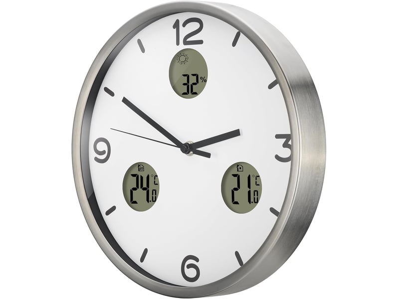  Horloge murale radio-pilotée avec thermomètre et hygromètre 30 cm de diamètre  - Conforama C