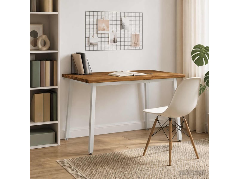  Table à manger moderne 90x55x75 cm bois d'acacia massif naturel et blanc shl42287  - Conforama B