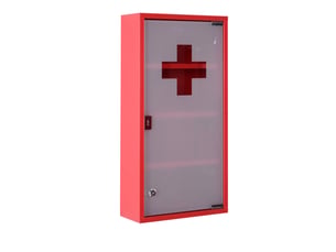 Armoire à pharmacie 30x12x60 cm – rouge – acier avec serrure et porte tip-on sécurisée en verre satiné