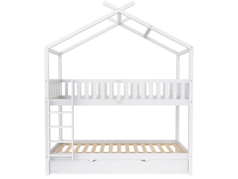  Lit enfant 90x200cm,lit superposé,lit gigogne,lit cabane en bois massif avec échelle d'escalade,blanc lit enfant blanc - Conforama D
