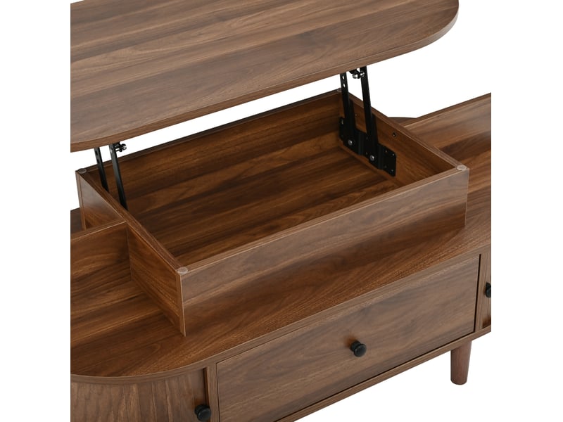  Table basse ovale relevable 105x50x60,5 cm rangement caché, tiroir central, portes coulissantes, mdf noyer  - Conforama E