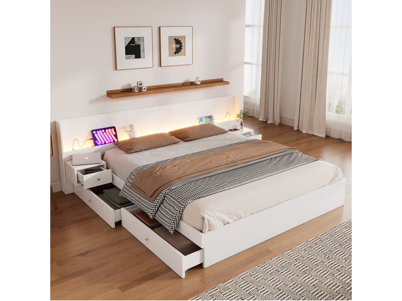  Lit double en mdf blanc 180x200 cm  - Conforama D
