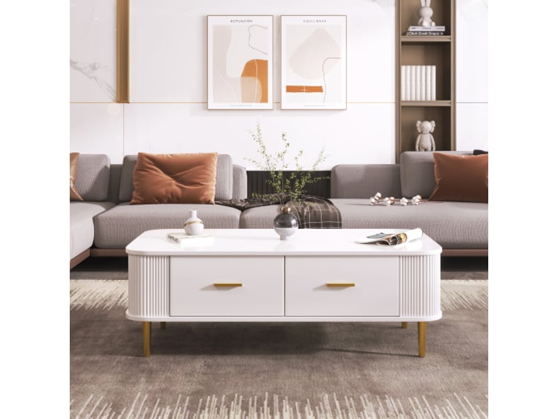  Table basse rectangulaire blanc avec 4 tiroirs - 51x105 cm mdf table basse blanc - Conforama D