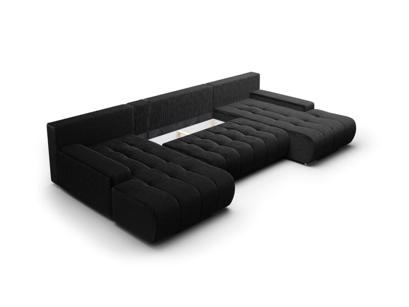  Canapé d'angle convertible velutti u velours côtelé poso noir, forme u avec coffre  - Conforama D
