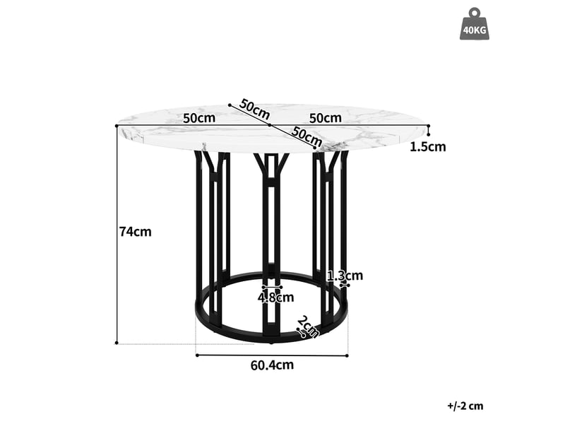  Table de salle à manger ronde,100x100x74 cm,mdf,noir effet marbre  - Conforama C
