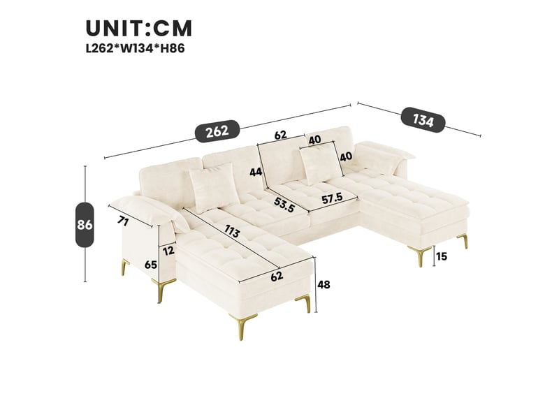 Canapé d'angle panoramique fixe 4 places tissu beige - Conforama C