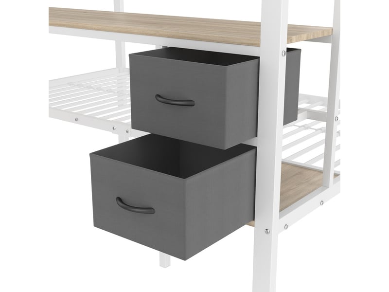 Lit mezzanine,90x200 et 140x200 cm,tiroirs,bureau,led, usb,métal,blanc - Conforama E