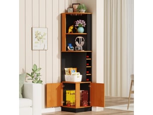Buffet de cuisine 2 portes 40x40x182 cm - meuble d'angle avec porte-bouteilles, rangement pour verres et étagères - noir